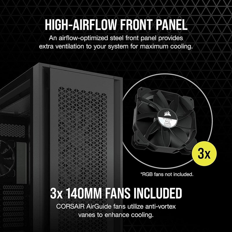 كمبيوتر كيس قرصان 7000D تدفق الهواء غطاء زجاجي -أسود