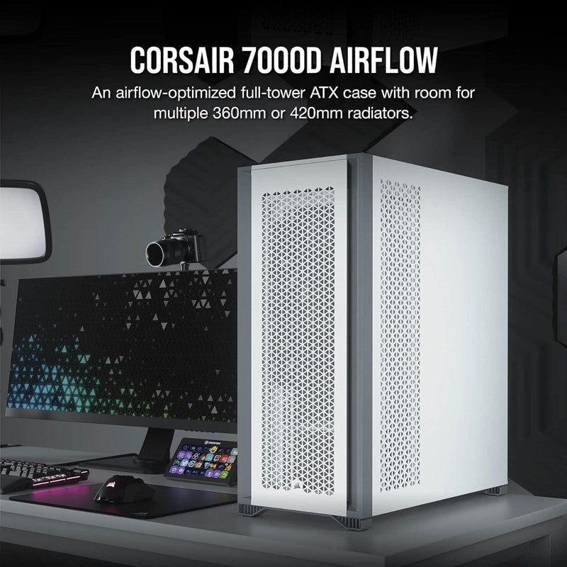 كمبيوتر كيس علبة زجاجية 7000D تدفق الهواء - بيضاء