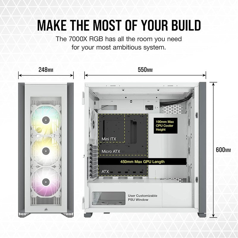 Computer Cases Corsair Icue 7000X Rgb Tempered Glass Full Tower Smart Case -White