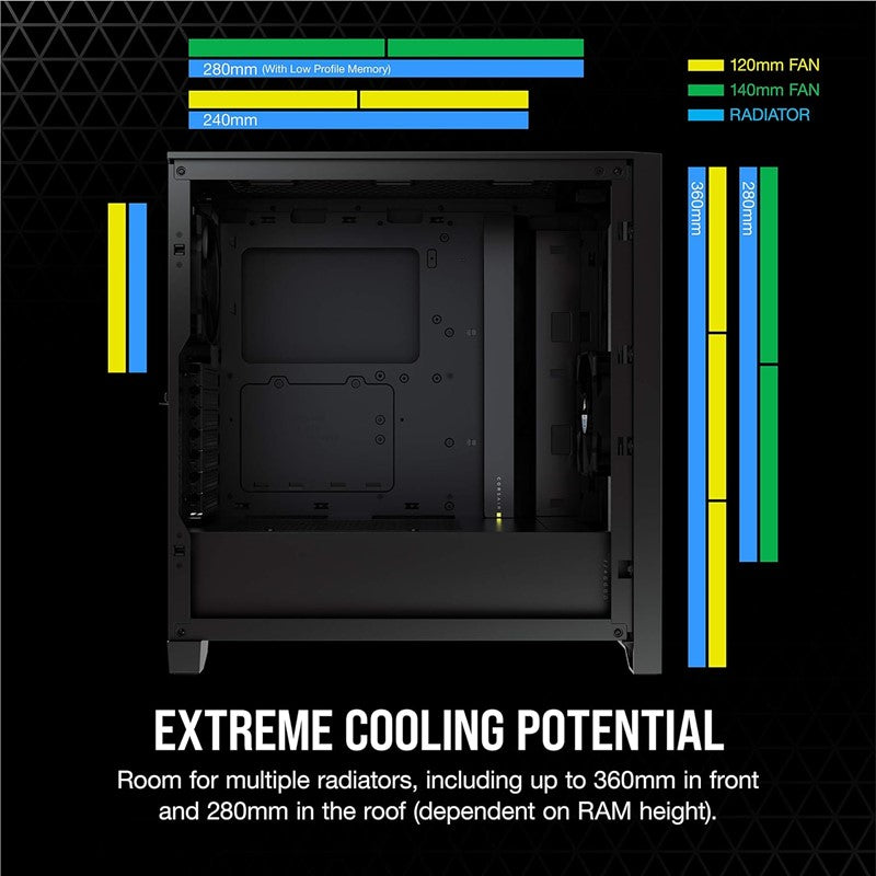 كمبيوتر كيس من الزجاج المقوى لتدفق الهواء 4000D RGB من كورسير - الأسود
