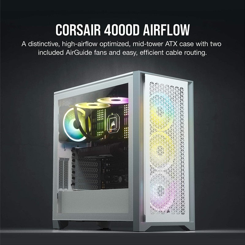 كمبيوتر كيس من الزجاج المقوى لتدفق الهواء 4000D RGB من كورسير - الأبيض