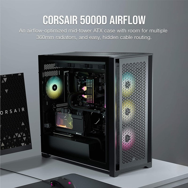 كمبيوتر كيس من الزجاج المقسى لتدفق الهواء 5000D RGB من كورسير - الأسود