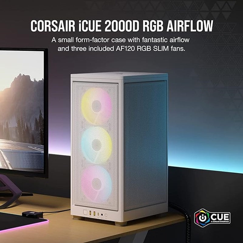 كمبيوتر كيس كورسير اي كيو 2000D RGB اير فلو - ابيض