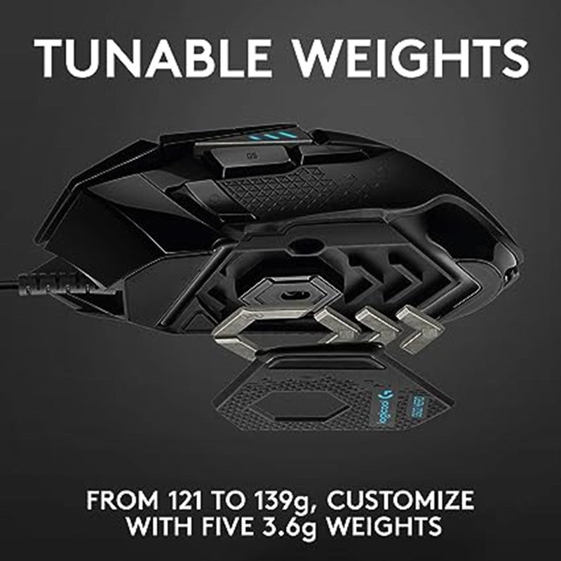 Logitech G502 HERO Gaming Mouse with Sensor (RGB Mice, 16'000 DPI, 11 Programmable Buttons, Laptop PC Computer Mouse, 5 Adjustable Weights, Balance Tuning)