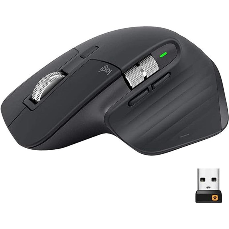Logitech MX Master 3 Wireless Mouse, Bluetooth or 2.4GHz USB Receiver, Ultrafast Scrolling, 4000 DPI Any Surface Tracking, 7 Button, Rechargeable - Graphite