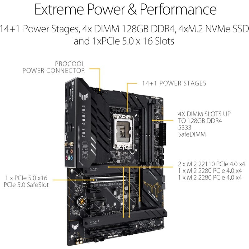 مازر بورد أسوس تي يو إف جيمنج Z690 بلس واي فاي DDR4 DDR4 (مازر بورد انتل الجيل الثاني عشر) - أسود