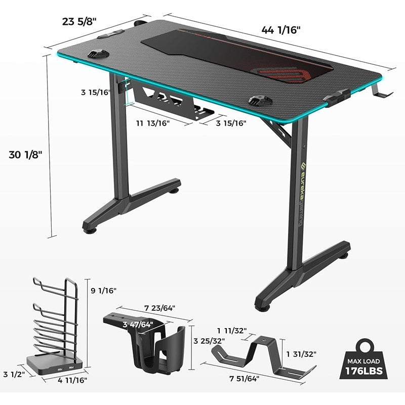 Eureka Gaming I44 Polygon Leg Gaming Desk - Black