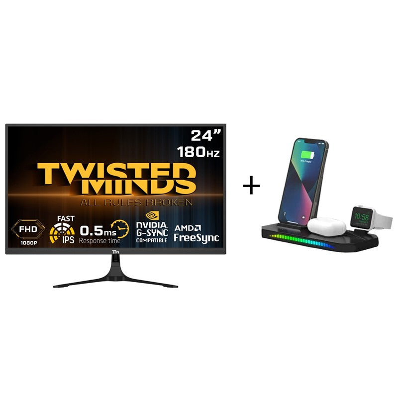 Twisted Minds 23.8inch ,Flat, FAST IPS, HDMI2.0 Gaming Monitor - TM24FHD180IPS + (Free Twisted Minds 3 in 1 Sound Pickup RGB Wireless Charger)