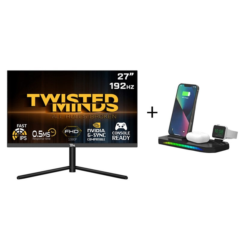 Twisted Minds 27'' Flat, FHD 192Hz, Fast IPS, 1ms, HDMI2.1 , HDR Gaming Monitor TM27FHD192IPS  + (Free Twisted Minds 3 in 1 Sound Pickup RGB Wireless Charger)