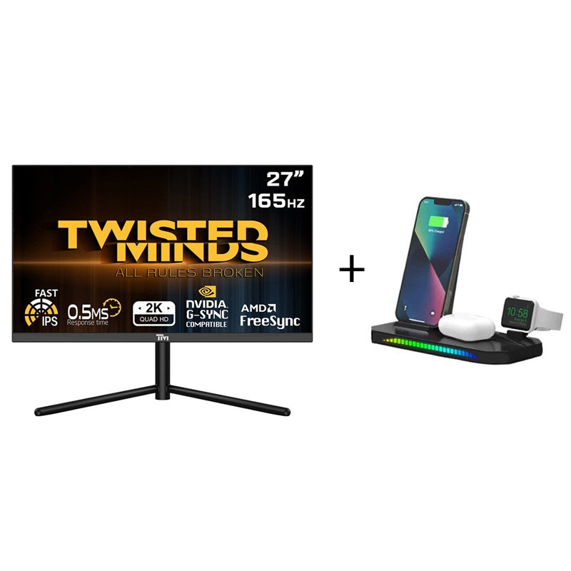 Twisted Minds 27'', Flat, QHD ,165Hz , Fast IPS, 1MS, HDMI2.1 (2), HDR400 Gaming Monitor TM27QHD165IPS  + (Free Twisted Minds 3 in 1 Sound Pickup RGB Wireless Charger)