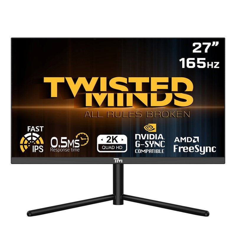 Twisted Minds 27'', Flat, QHD ,165Hz , Fast IPS, 1MS, HDMI2.1 (2), HDR400 Gaming Monitor TM27QHD165IPS  + (Free Twisted Minds 3 in 1 Sound Pickup RGB Wireless Charger)