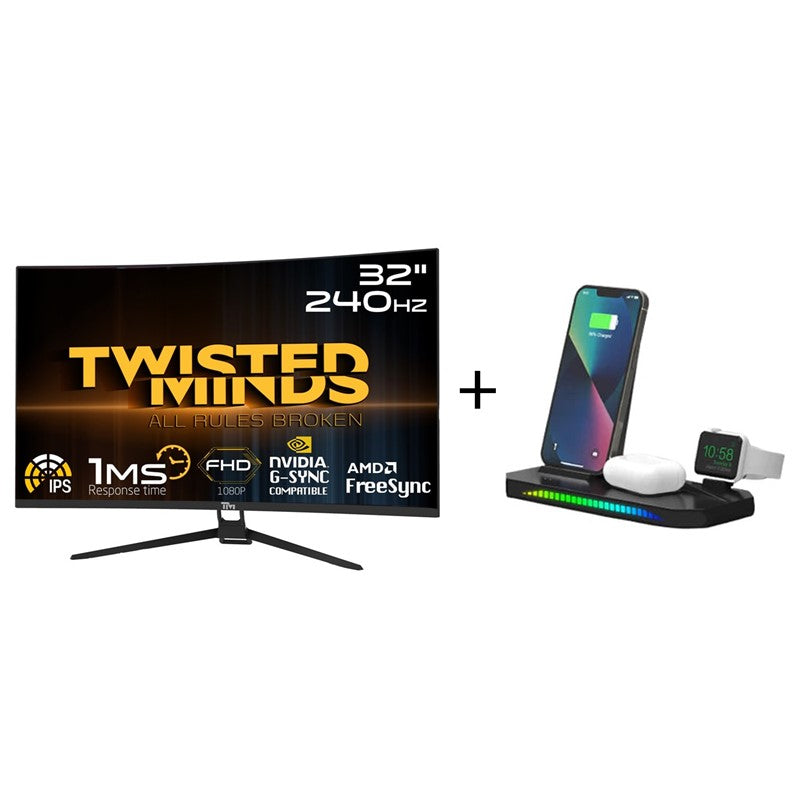 Twisted Minds 32'', 240Hz, 1ms Curved Gaming Monitor  + (Free Twisted Minds 3 in 1 Sound Pickup RGB Wireless Charger)