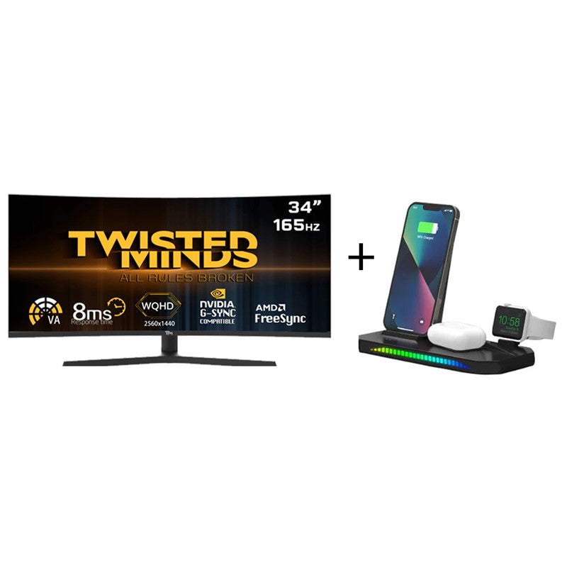 Twisted Minds WQHD 34'', 165Hz, 1ms Gaming Monitor +  (Free Twisted Minds 3 in 1 Sound Pickup RGB Wireless Charger)