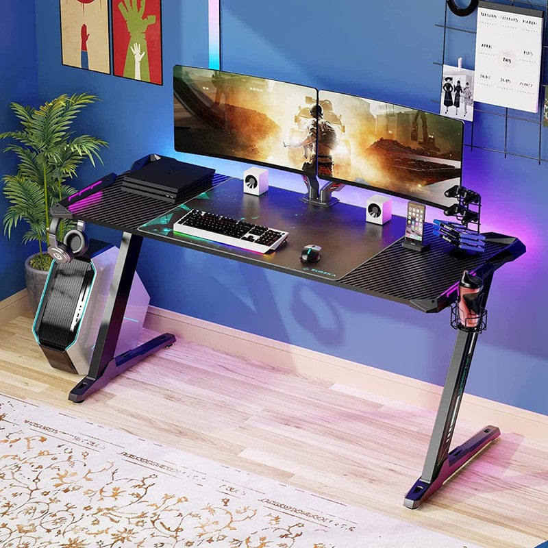 Eureka Ergonomic Z60 Black Gaming Desk With Rgb Lights, ATS-593770698