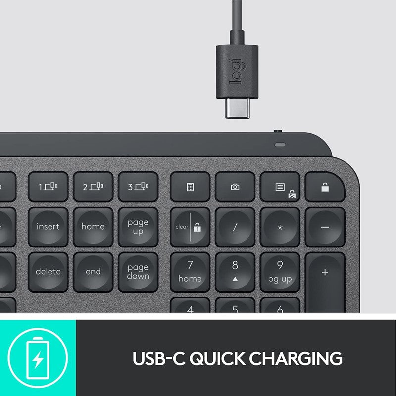 Logitech MX Keys Advanced Wireless Keyboard 10m Range USB-C Rechargeable US Layout - Black