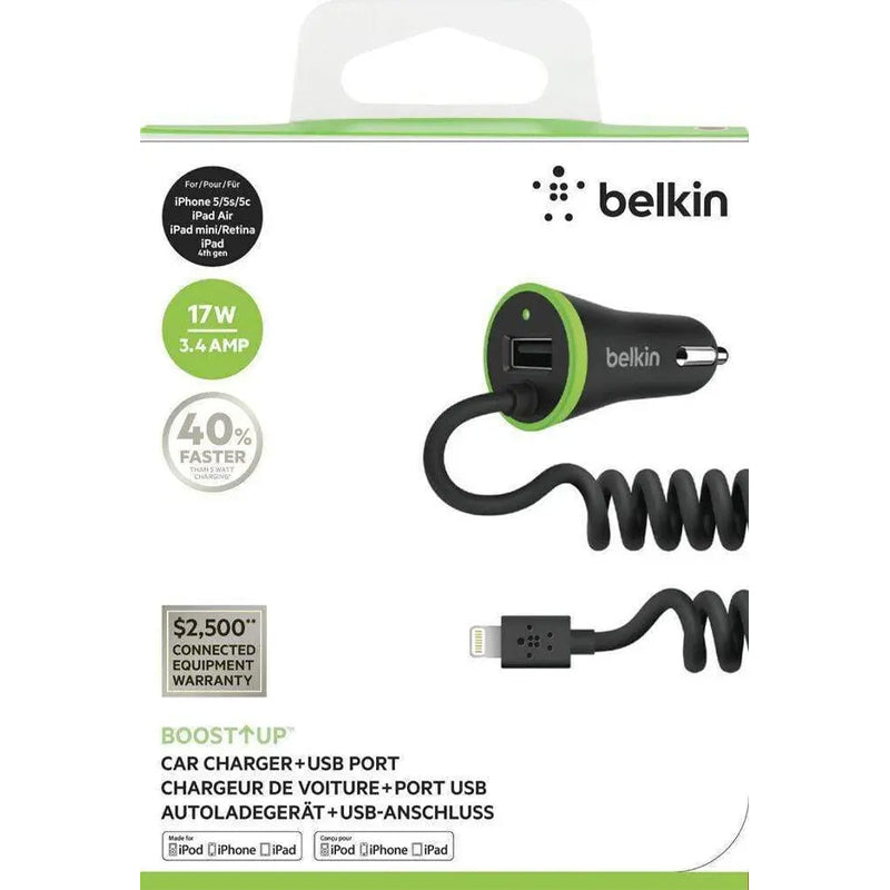 BELKIN BOOSTUP CAR CHARGER+USB PORT BLACK