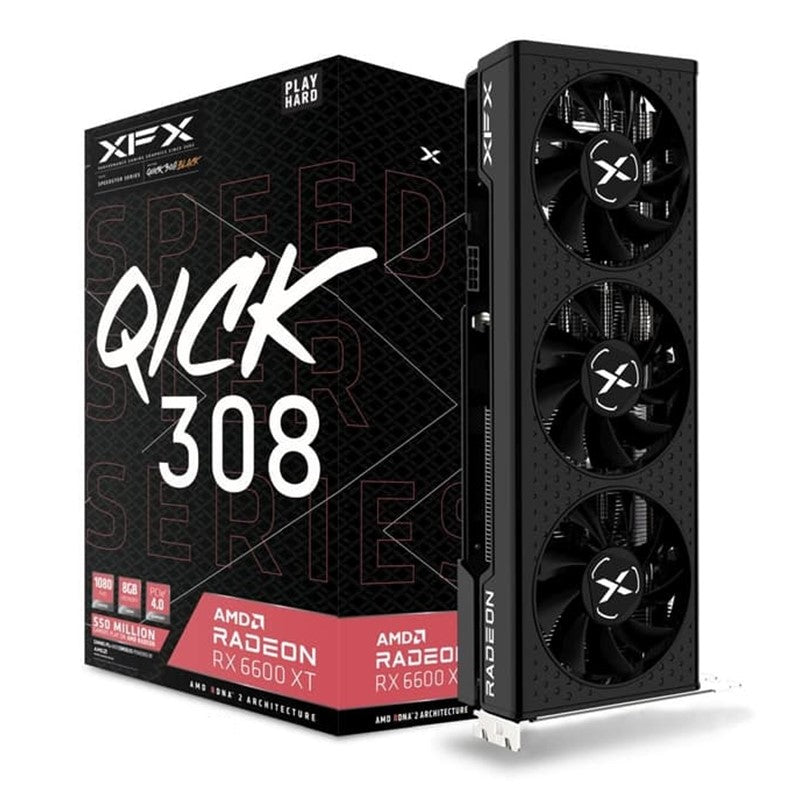 Refurbished - XFX Speedster QICK 308 AMD Radeon RX 6600 XT Black Gaming Graphics Card with 8GB GDDR6, AMD RDNA 2